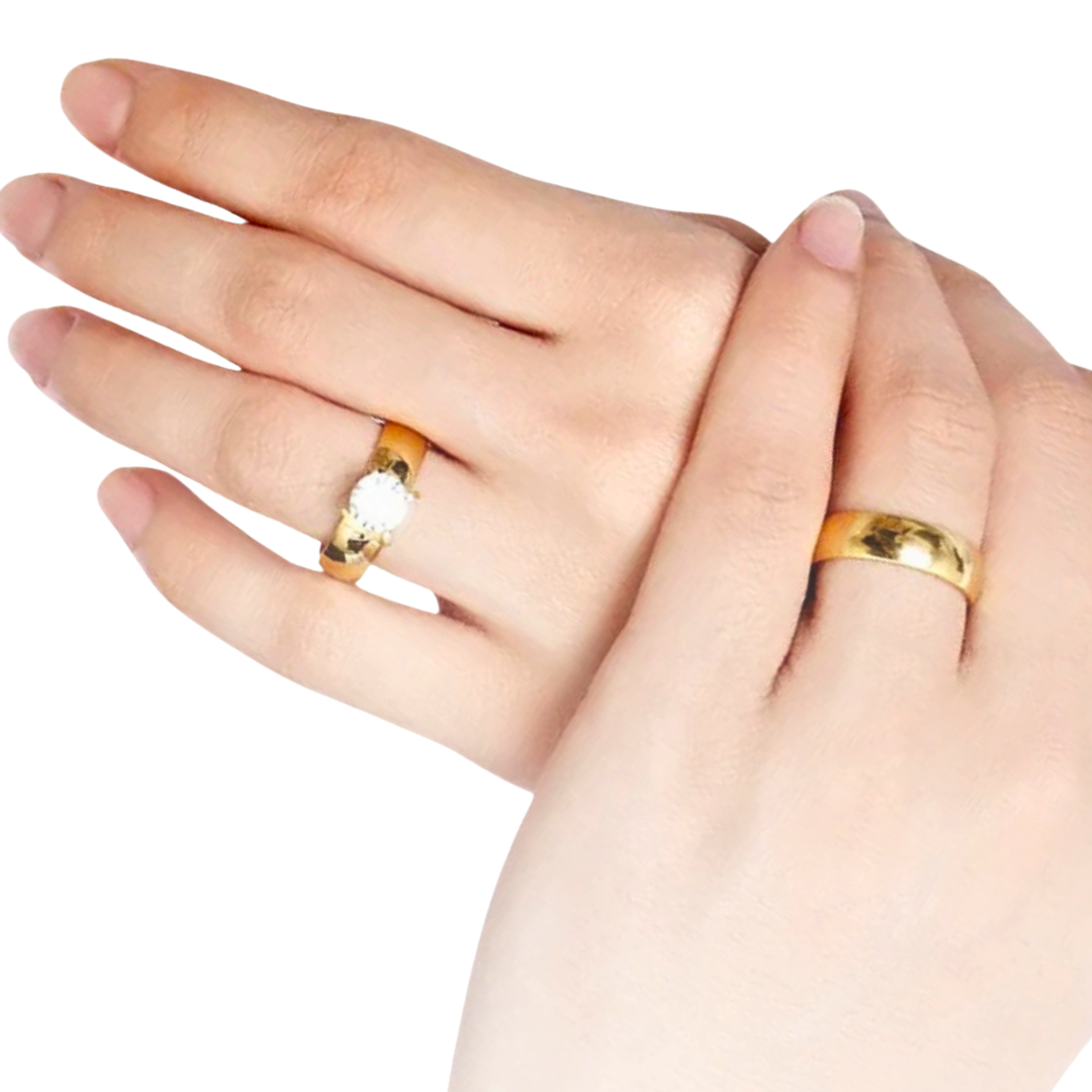 Diamond couple rings with gold bezel (Pre order)