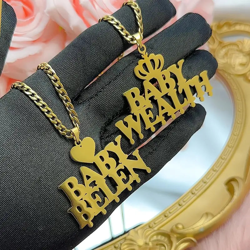 COLLAR CON DOBLE NOMBRE + EMOJI + CADENA GRUESA