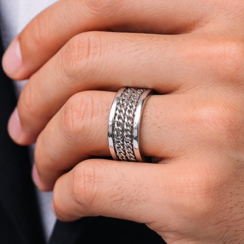 Double silver rotating chain couple ring (last sizes)