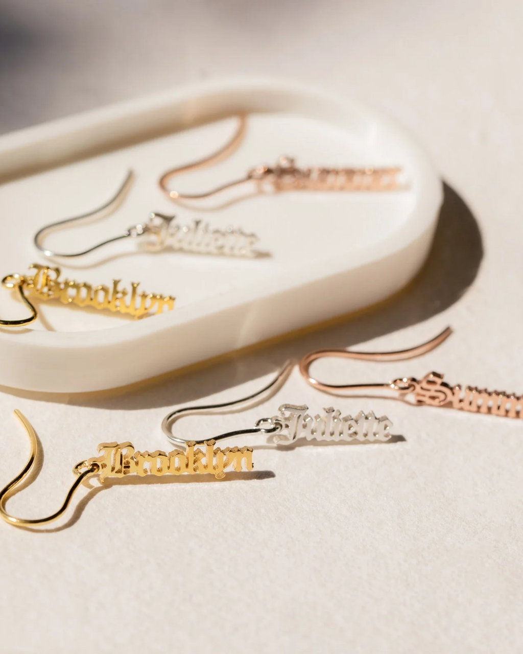 Old English Name Dangle Earrings