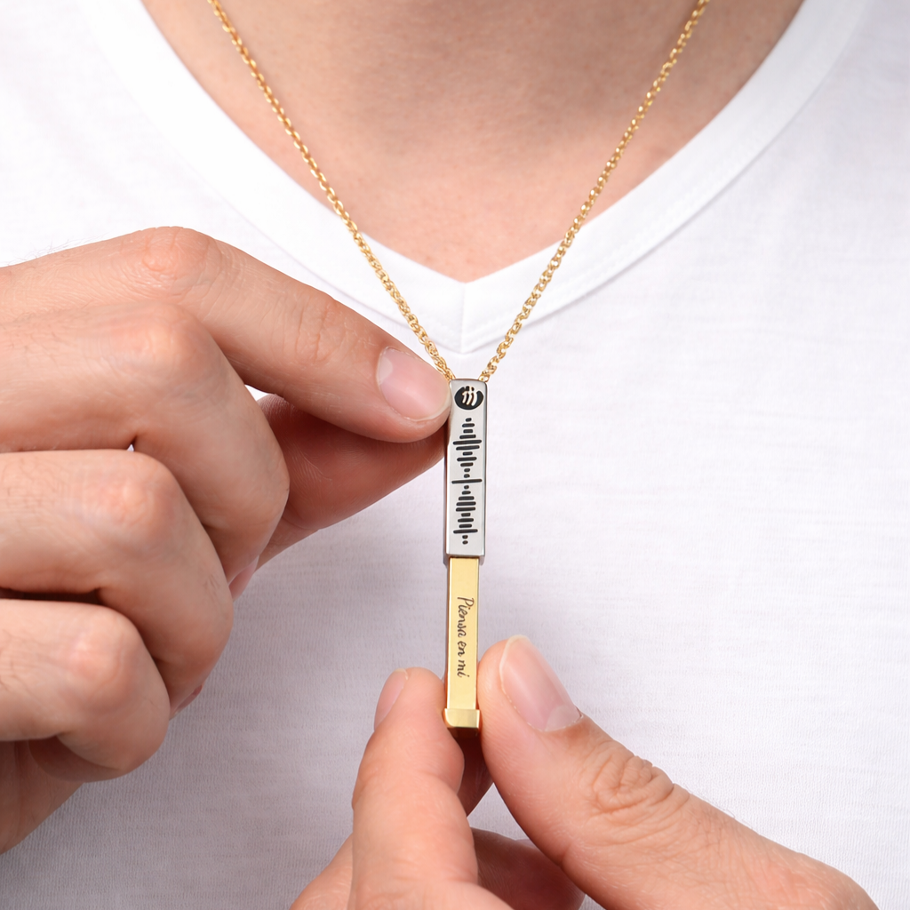 COLLAR PARA PAREJA BARRA CON MENSAJE OCULTO 360°