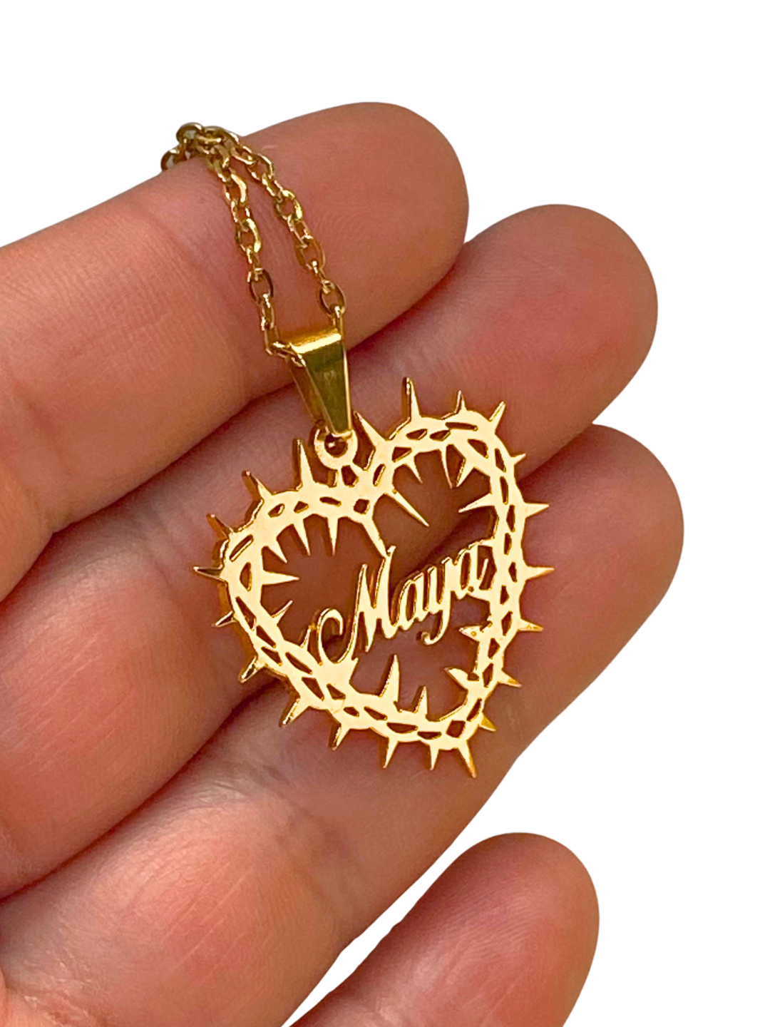COLLAR CORAZON ESPINADO CON NOMBRE