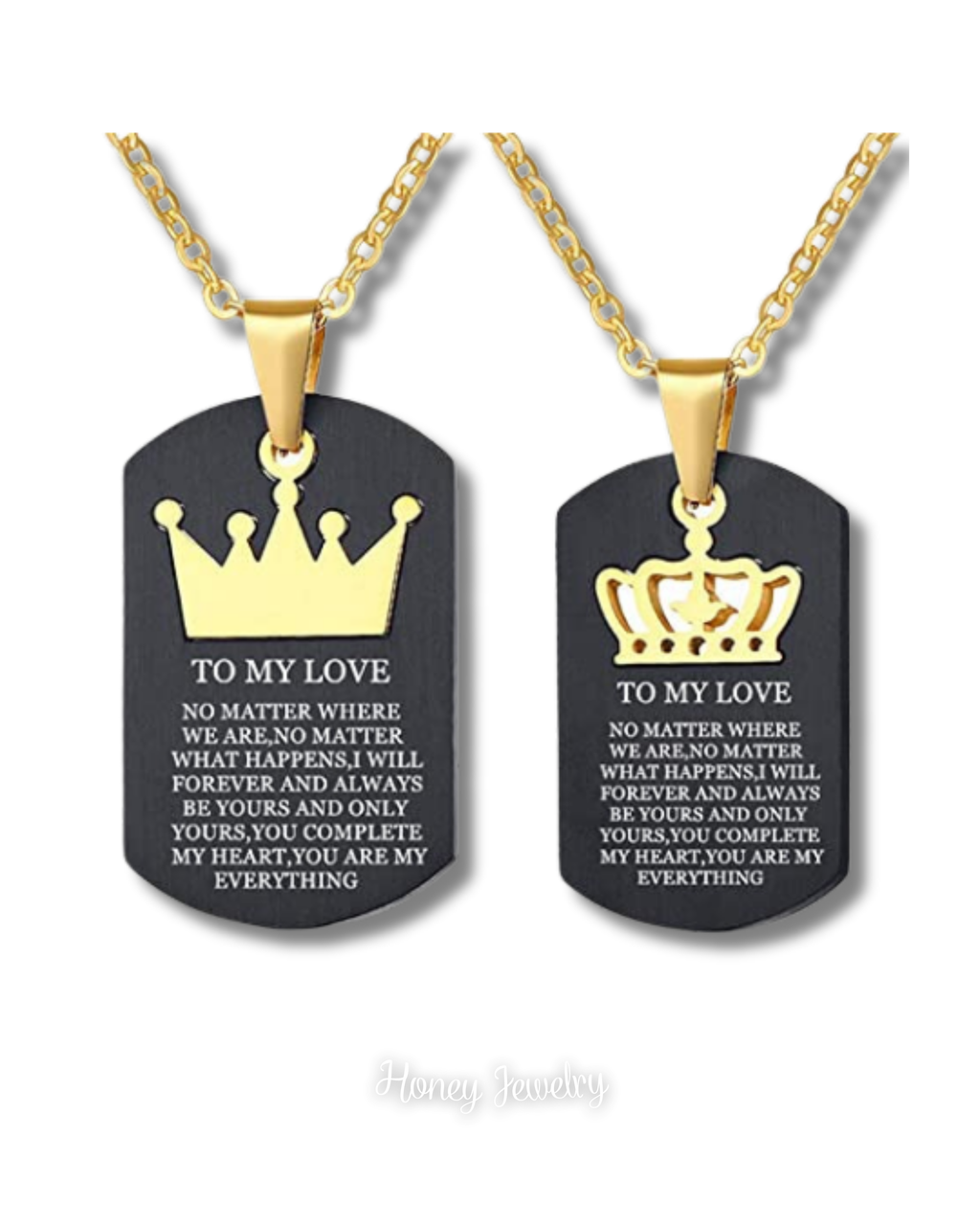 King and Queen Crown Plate Necklace
