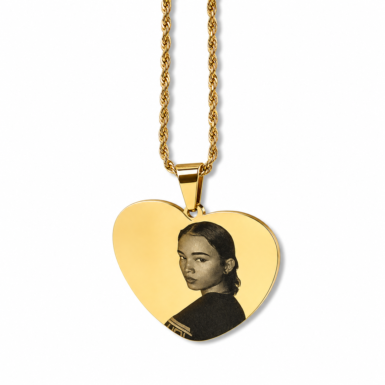 COLLAR PLACA CORAZÓN PERSONALIZADO + CADENA ROPE