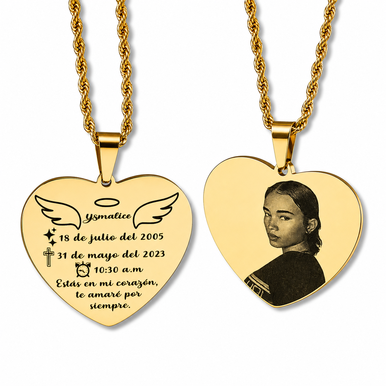 COLLAR PLACA CORAZÓN PERSONALIZADO + CADENA ROPE