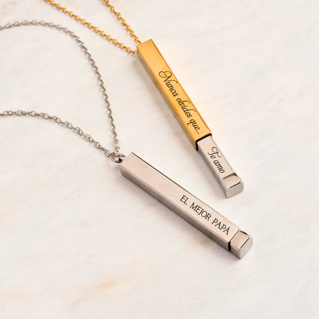 COLLAR PARA PAREJA BARRA CON MENSAJE OCULTO 360°