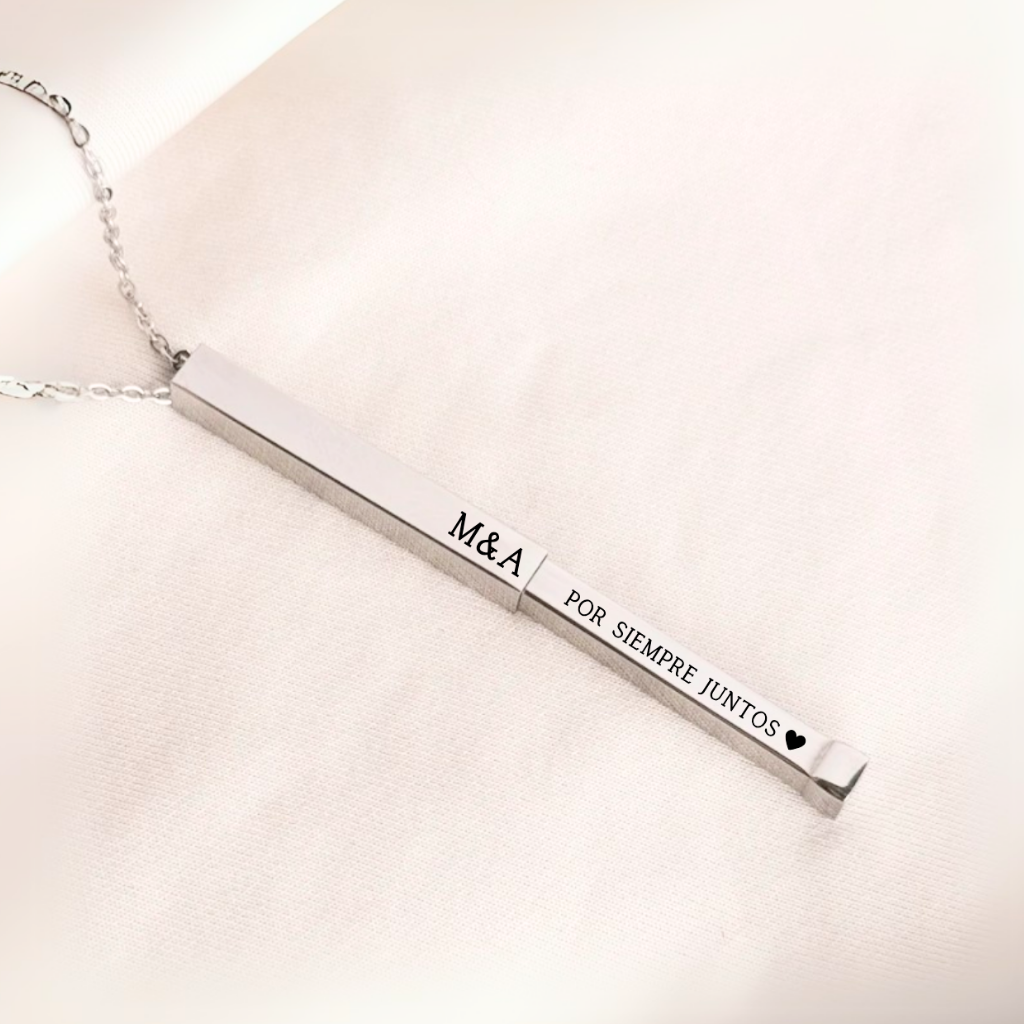 COLLAR PARA PAREJA BARRA CON MENSAJE OCULTO 360°
