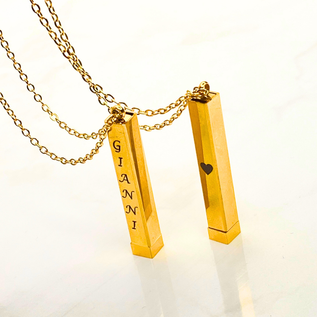 COLLAR PARA PAREJA BARRA CON MENSAJE OCULTO 360°