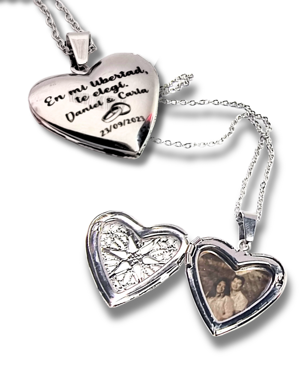 Collar Relicario corazón calado estrella  - Fotograbado