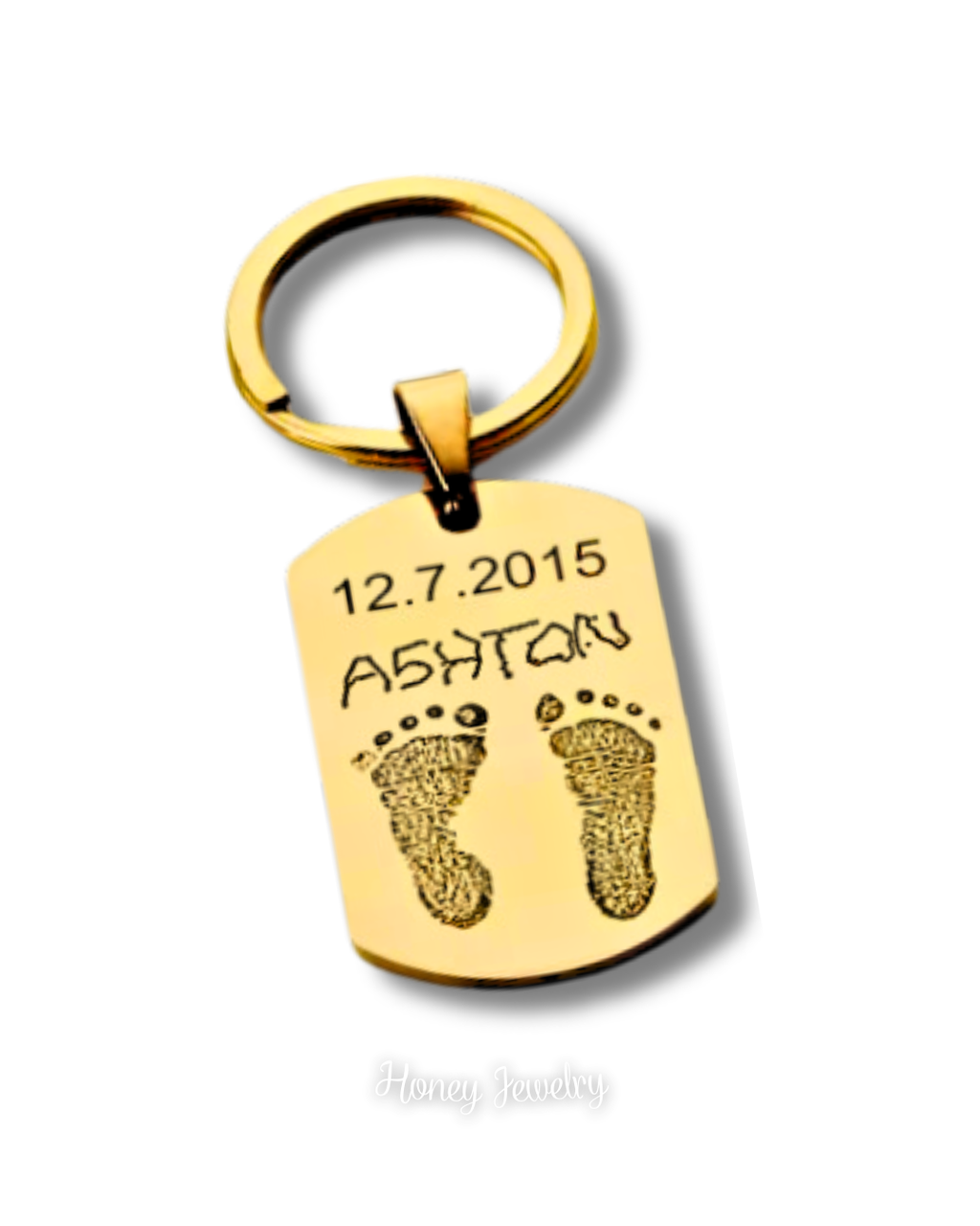 Militaire badge sleutelhanger met babyvoetafdrukken