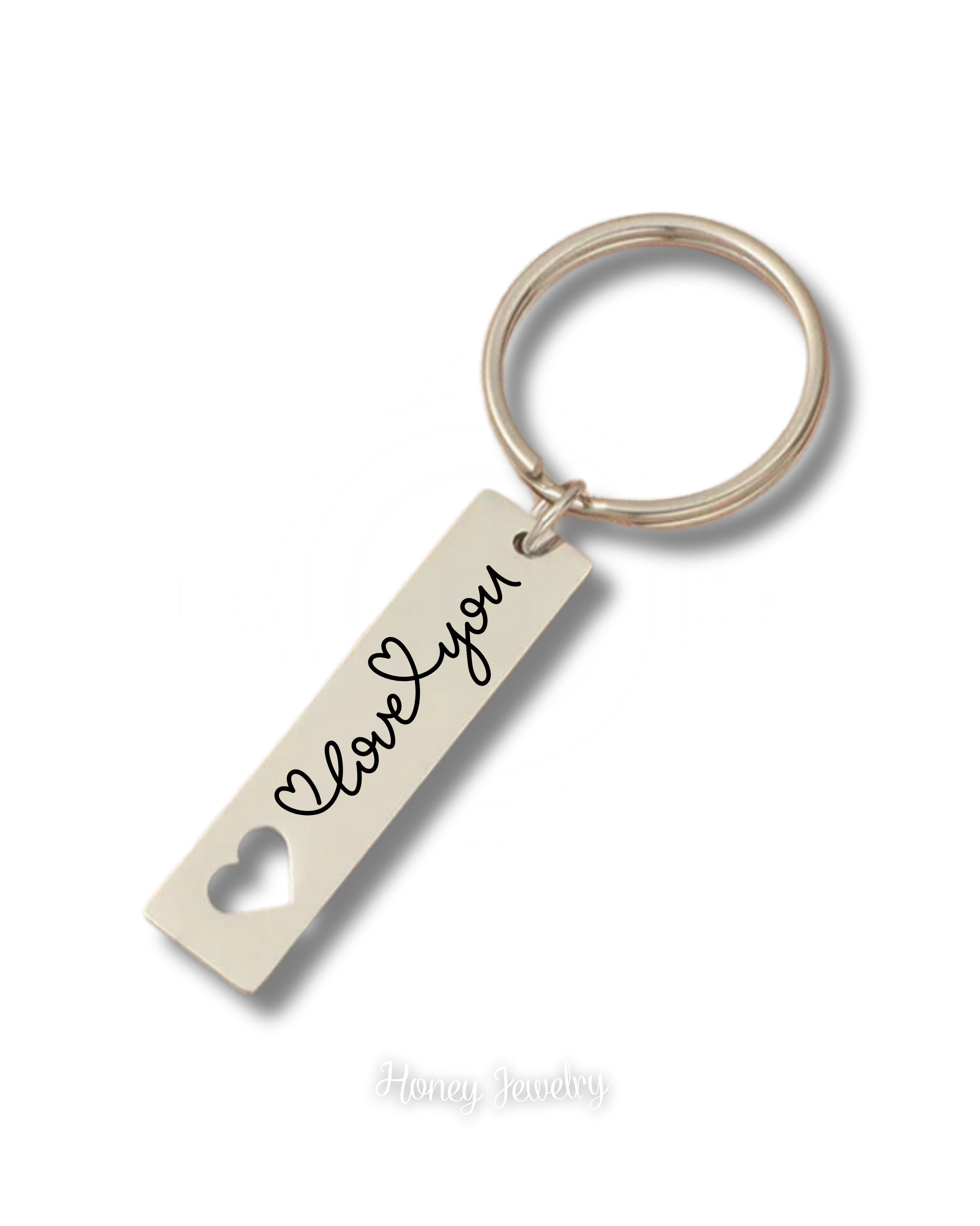 Vertical plate keychain with heart