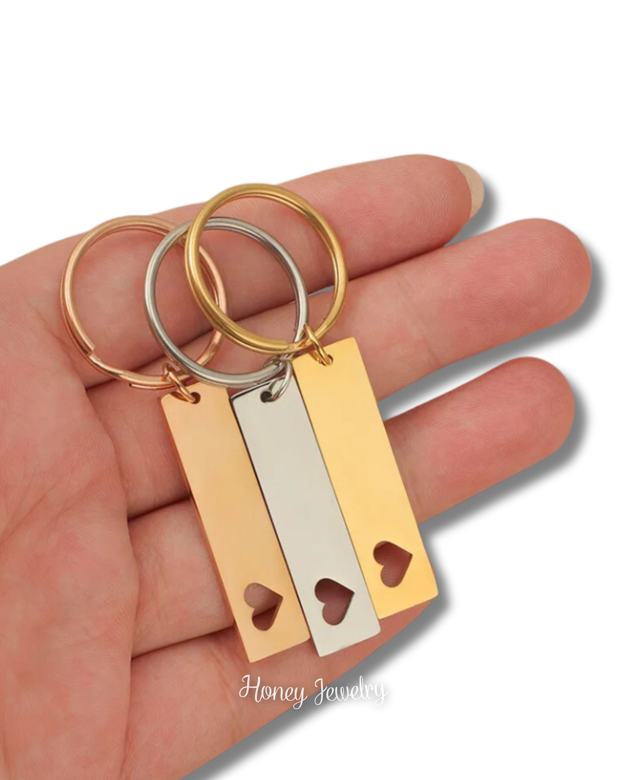 Vertical plate keychain with heart