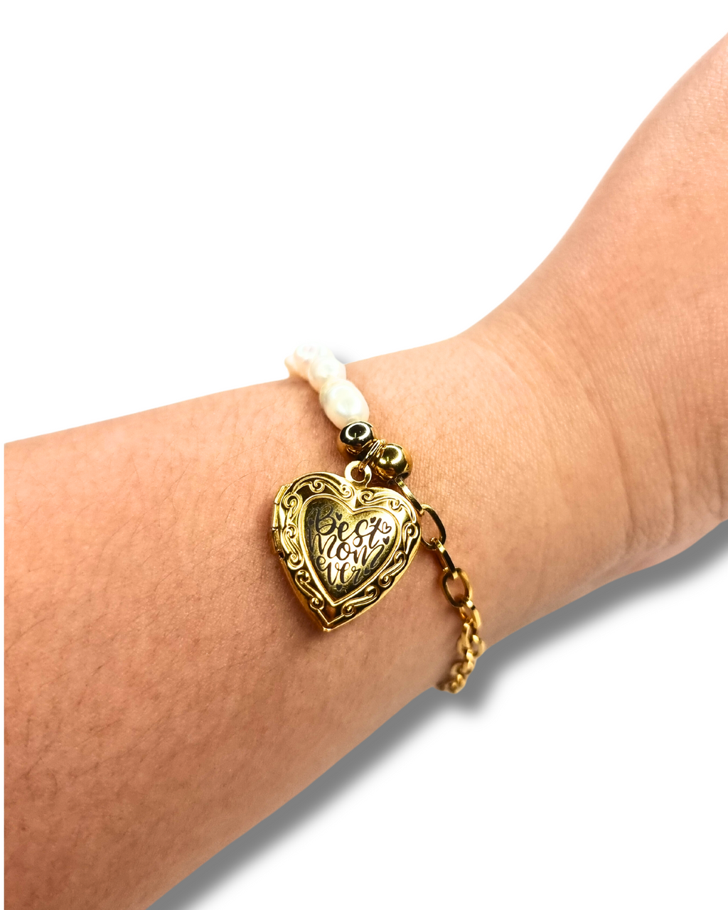 PULSERA RELICARIO CON PERLAS NATURALES