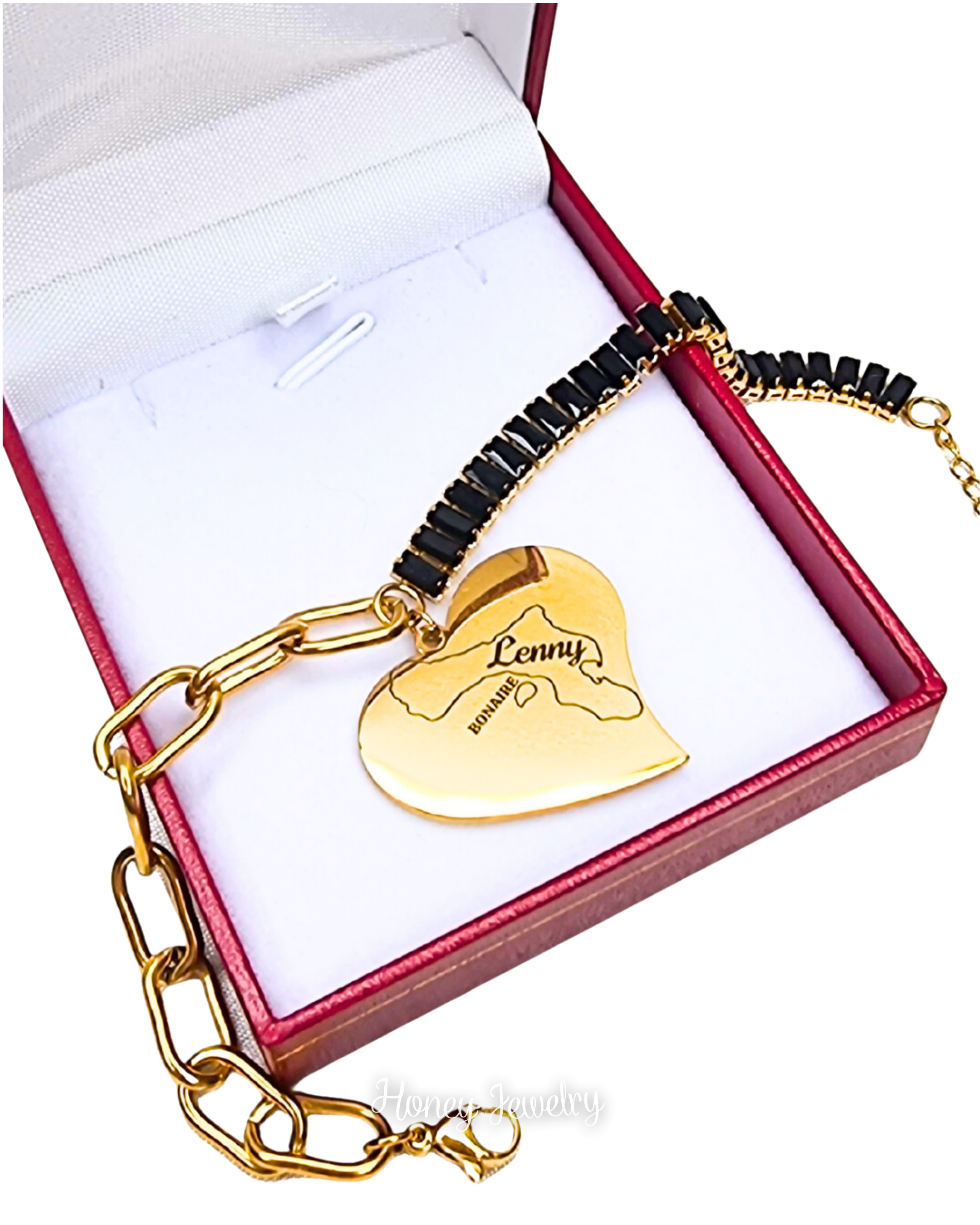 Bracelet with baguette zircons and heart pendant