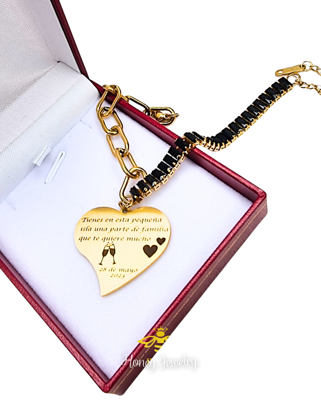Bracelet with baguette zircons and heart pendant