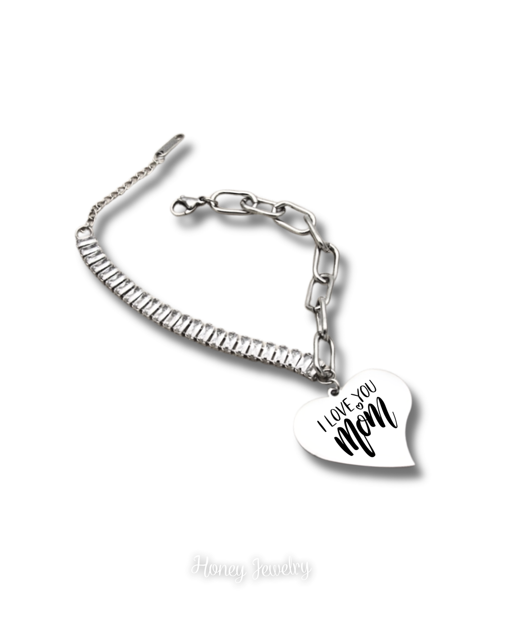 Bracelet with baguette zircons and heart pendant