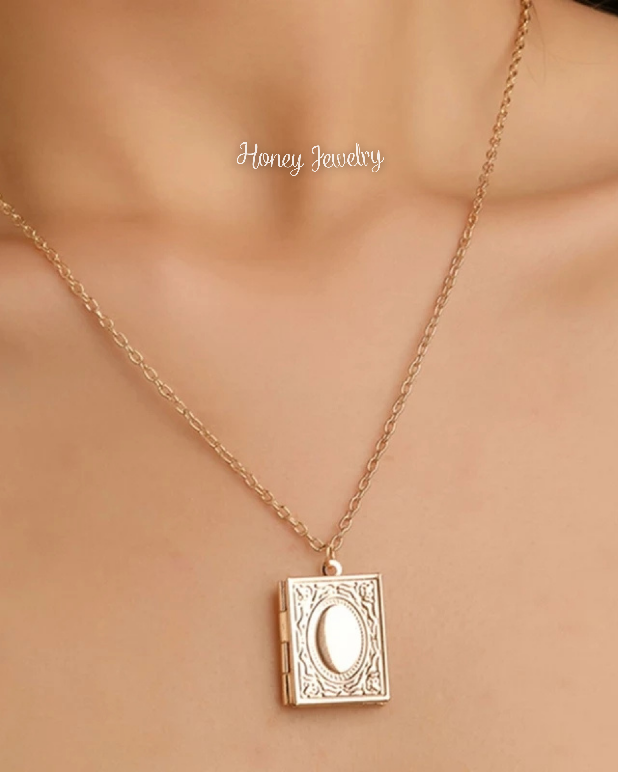 Book locket necklace with border