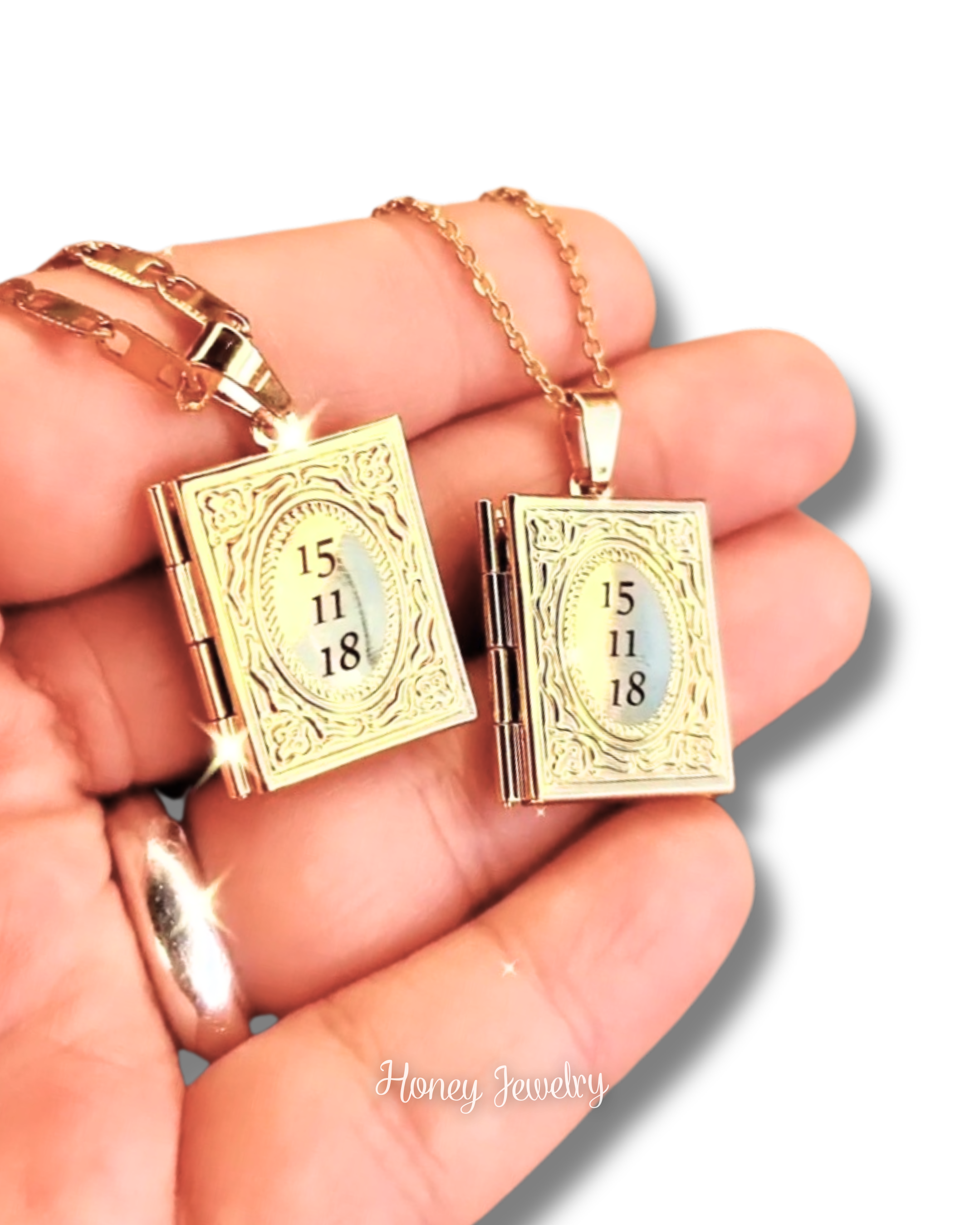 Book locket necklace with border