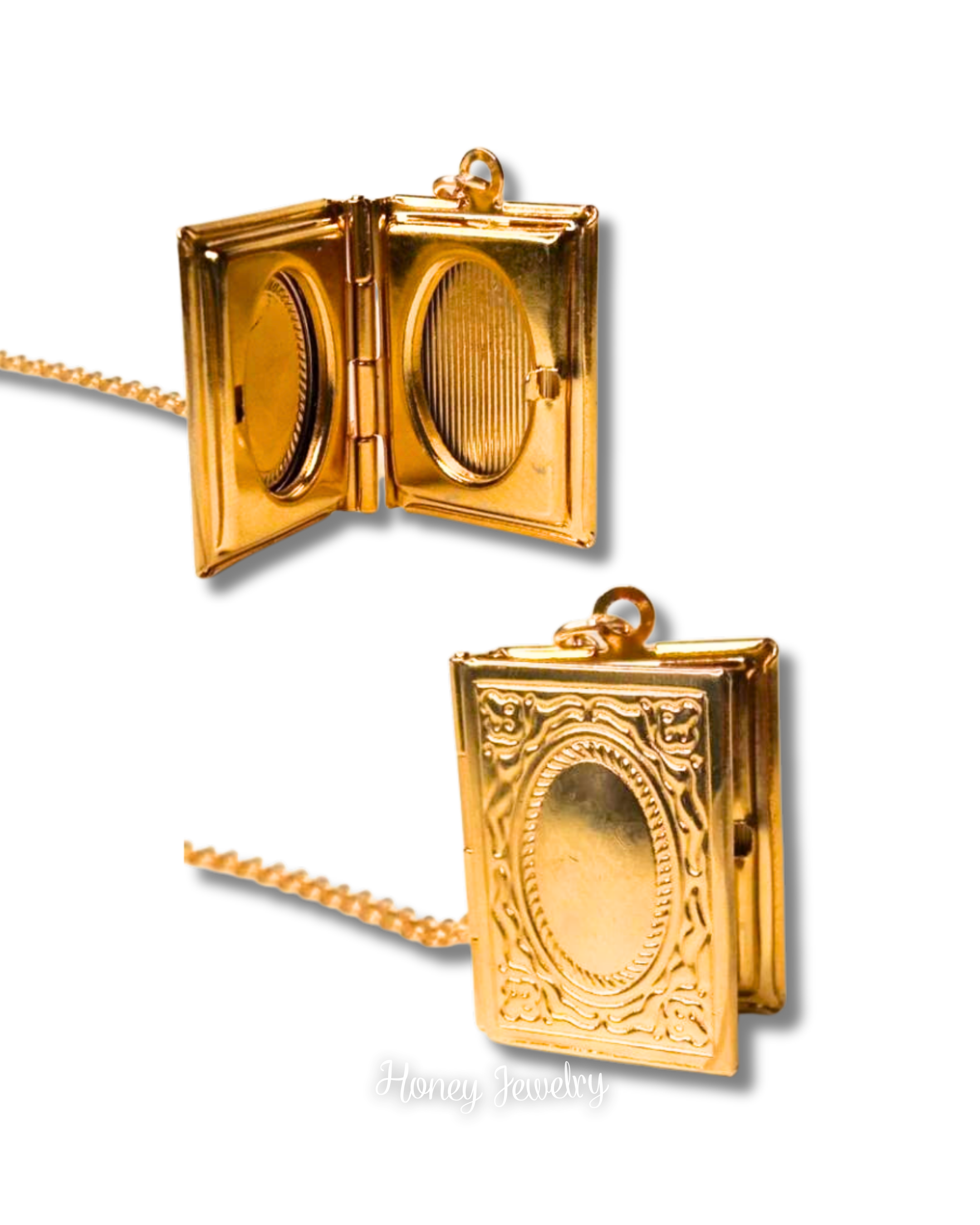 Book locket necklace with border