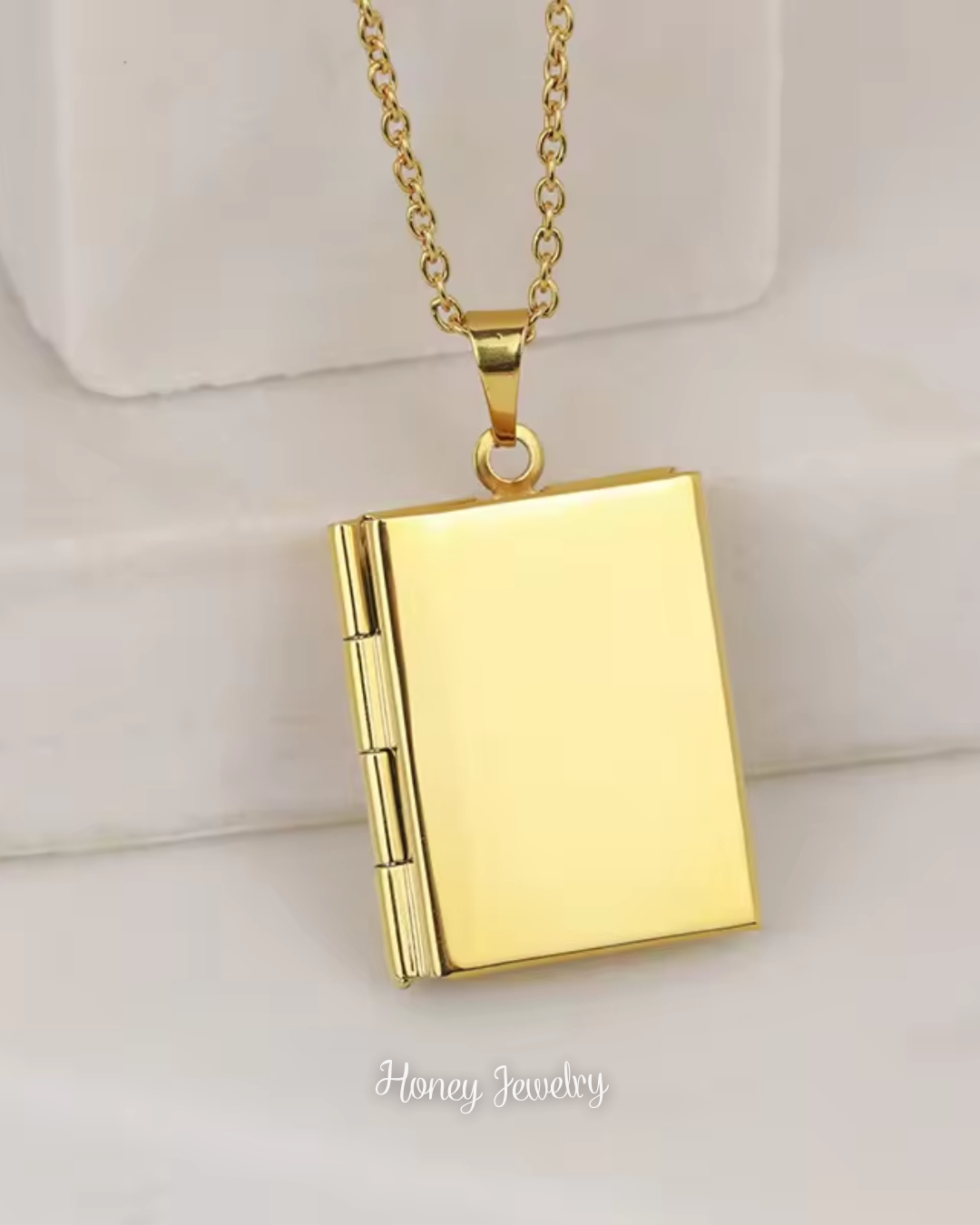 Plain book locket necklace