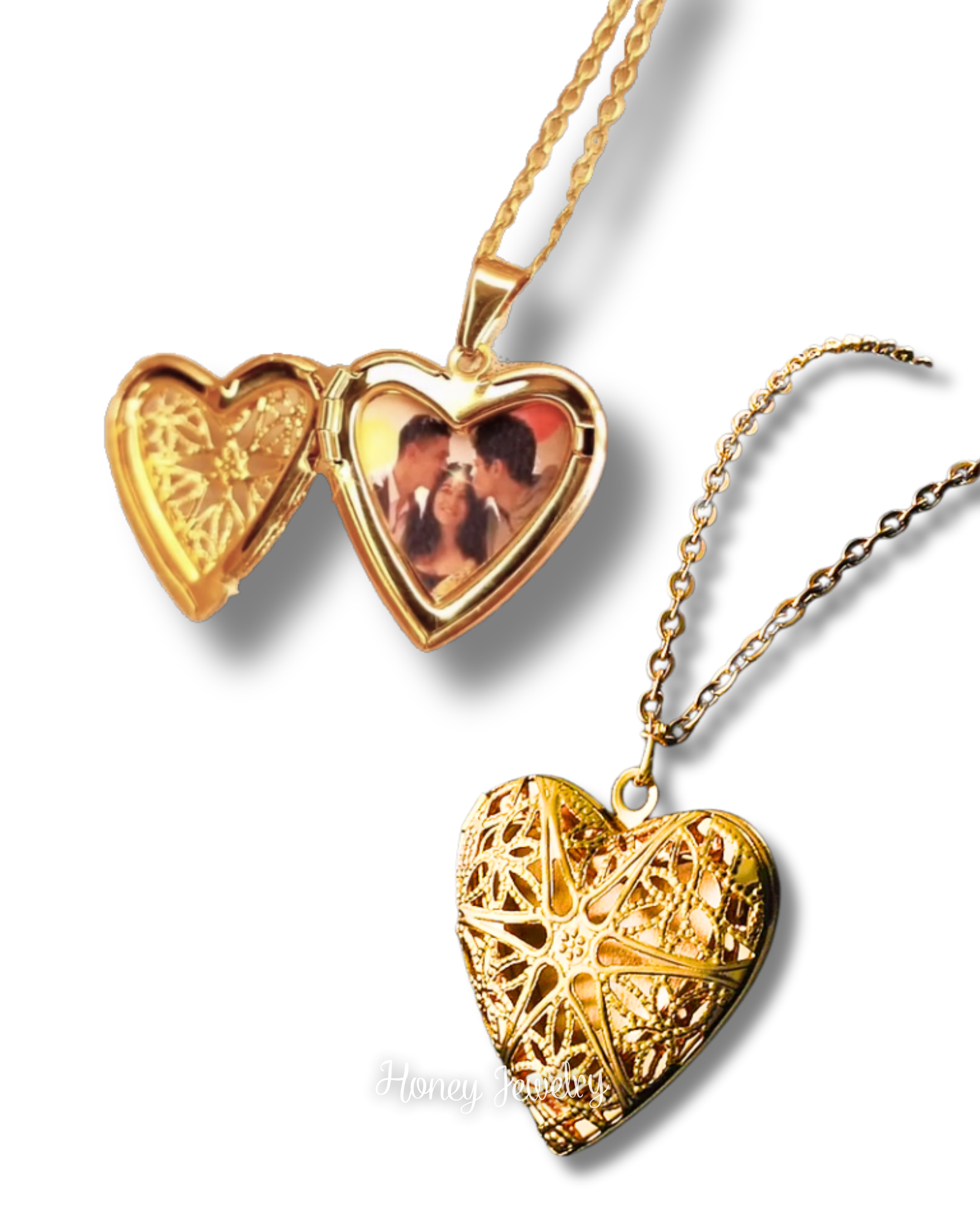 Openwork heart star locket necklace - Color photo