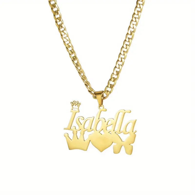 COLLAR CON NOMBRE Y EMOJIS CORONA,CORAZON Y MARIPOSA