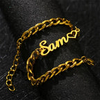PULSERA CADENA GRUESA CON NOMBRE Y CORAZON