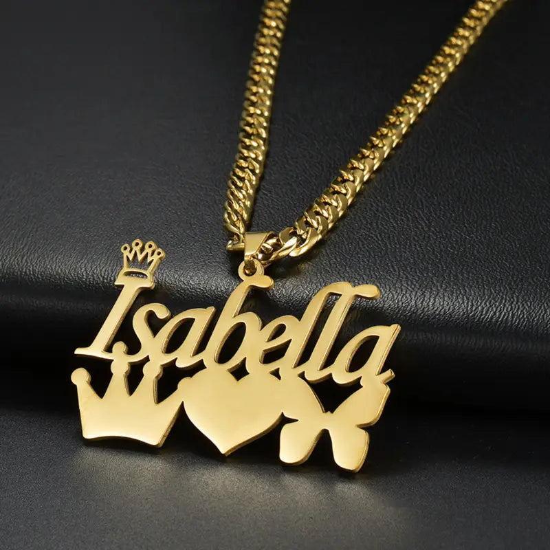 COLLAR CON NOMBRE Y EMOJIS CORONA,CORAZON Y MARIPOSA
