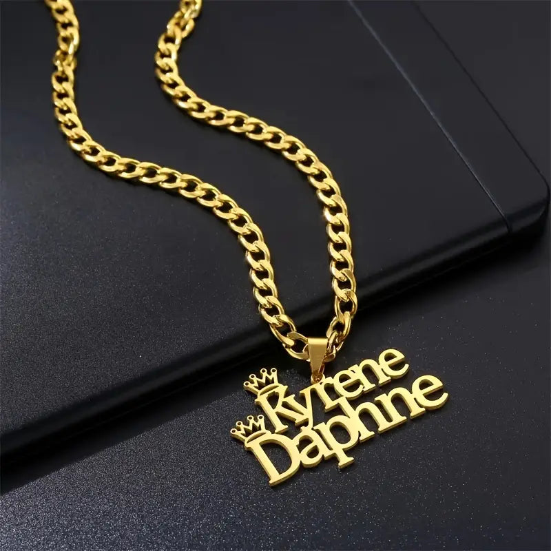 COLLAR CON NOMBRE DOBLE LINEA CON CORONA + CADENA GRUESA