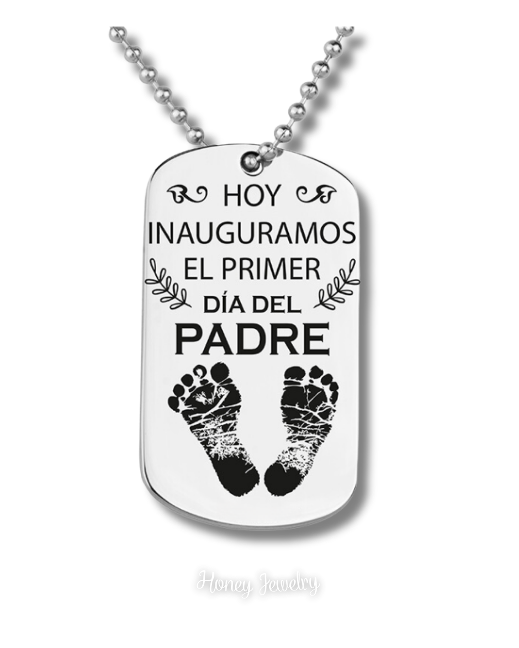 Ketting met militaire badge en voetafdrukken van baby's