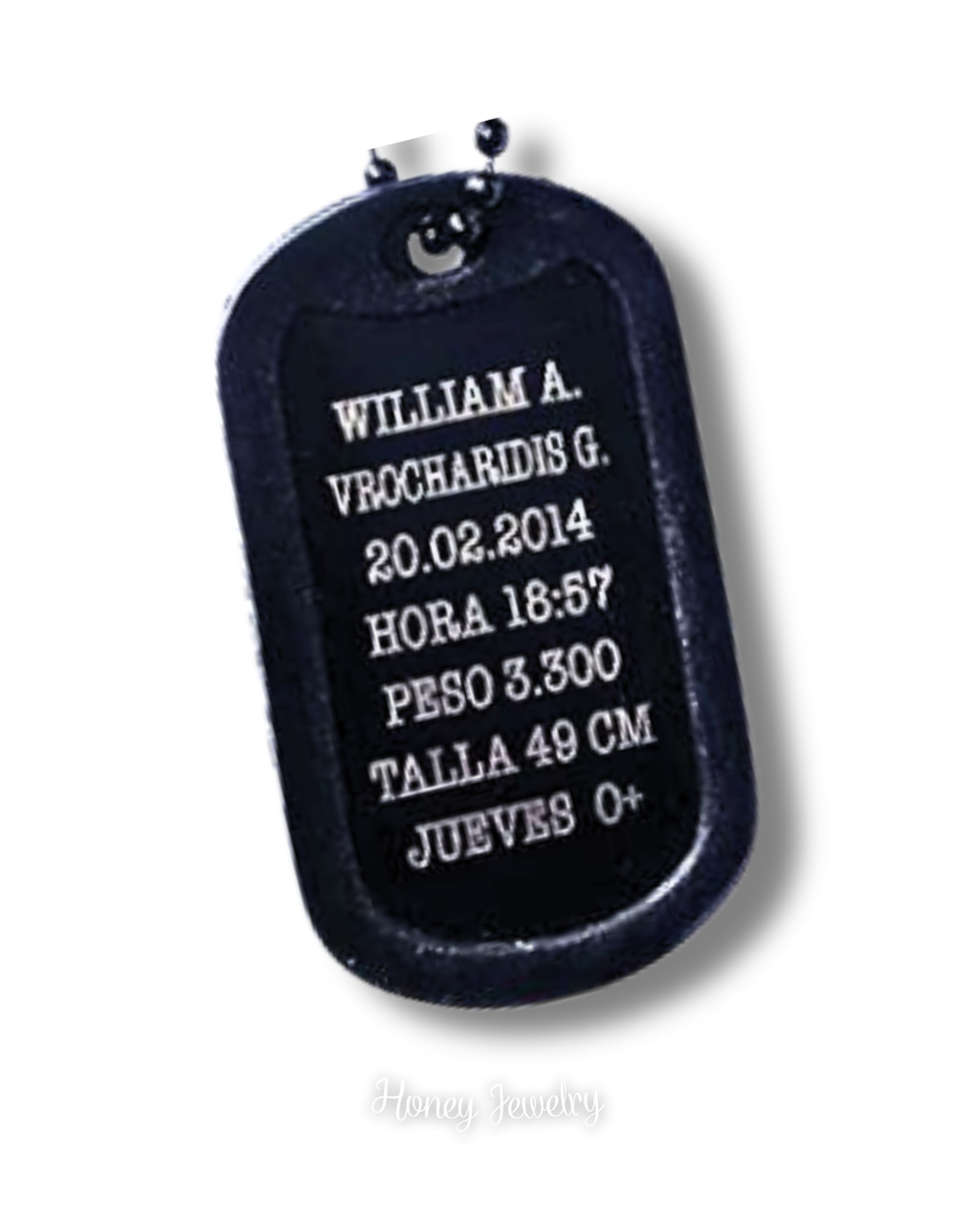 Ketting met militaire badge en voetafdrukken van baby's