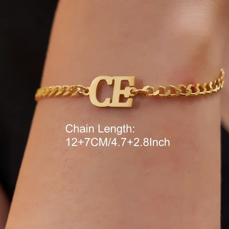 PULSERA CADENA GRUESA CON 2 INICIALES